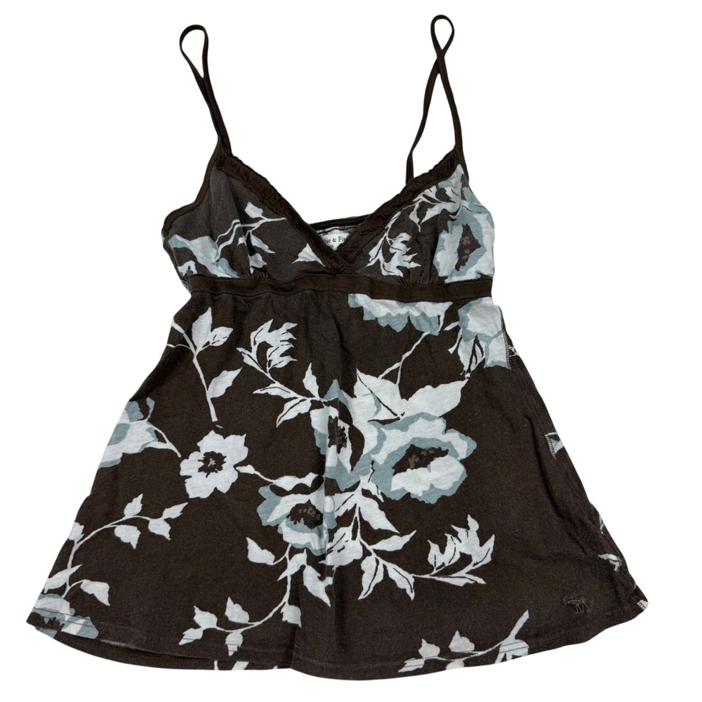 VTG Y2K Abercrombie & Fitch Chocolate Brown Floral Babydoll Cami Tank Top Sz M